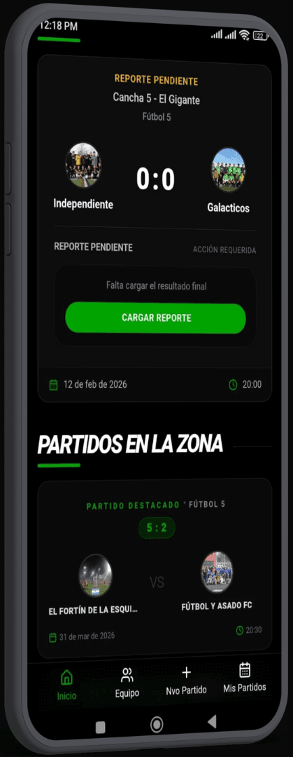 Resumen de resultados y votación de MVP de un partido en Picado